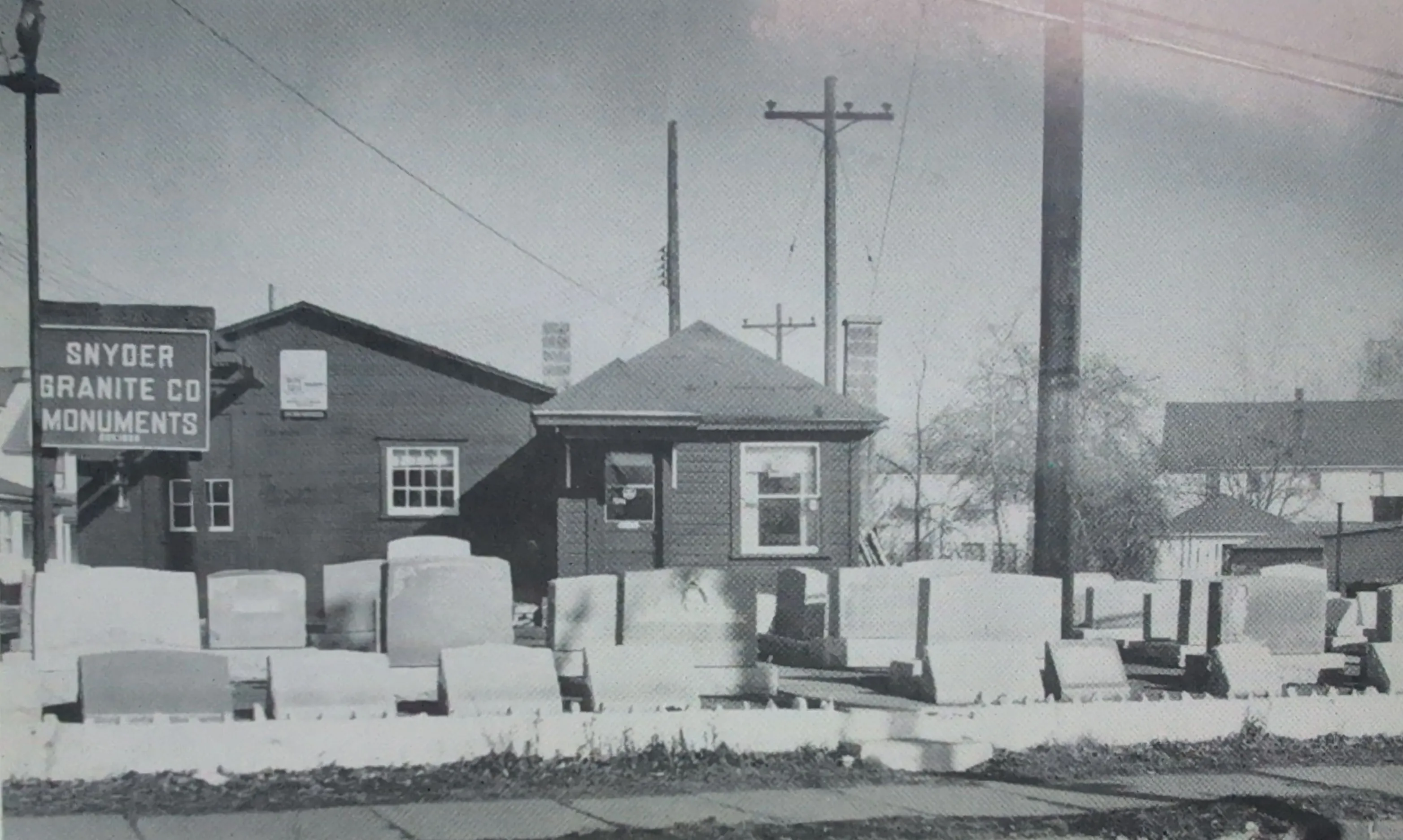 Snyder Granite Co. shop and monument yard, Peckville, Pennsylvania, photographed around 1925.