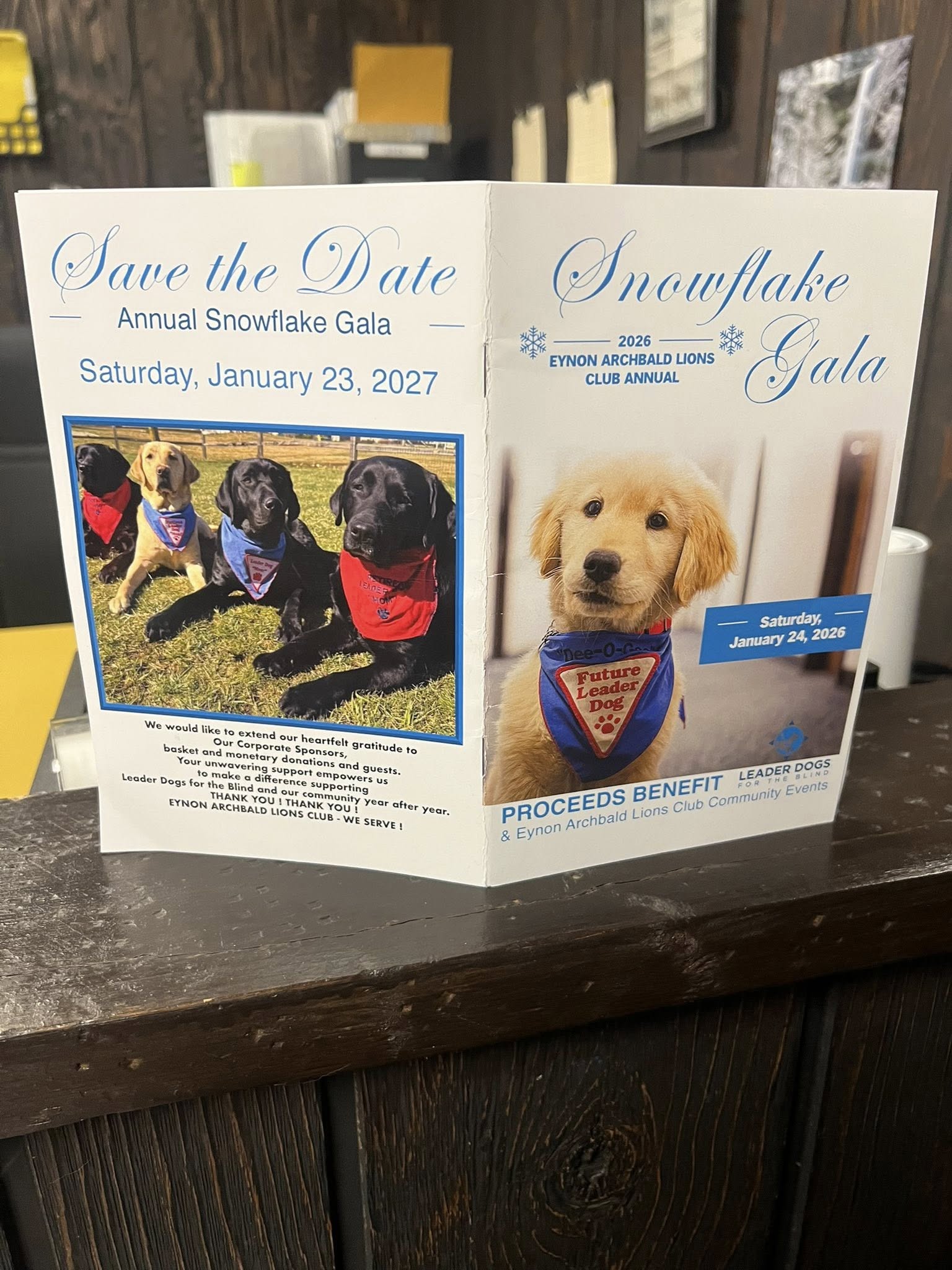Save-the-date announcement for the annual Snowflake Gala, an event sponsored by Snyder Granite